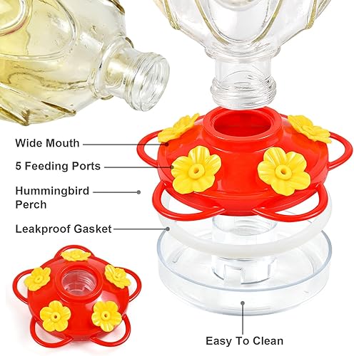 Miniatura 3 de Comederos de vidrio para colibríes para colgar al aire libre, 15 onzas, sellados y a prueba de fugas, fáciles de limpiar y llenar, con foso de