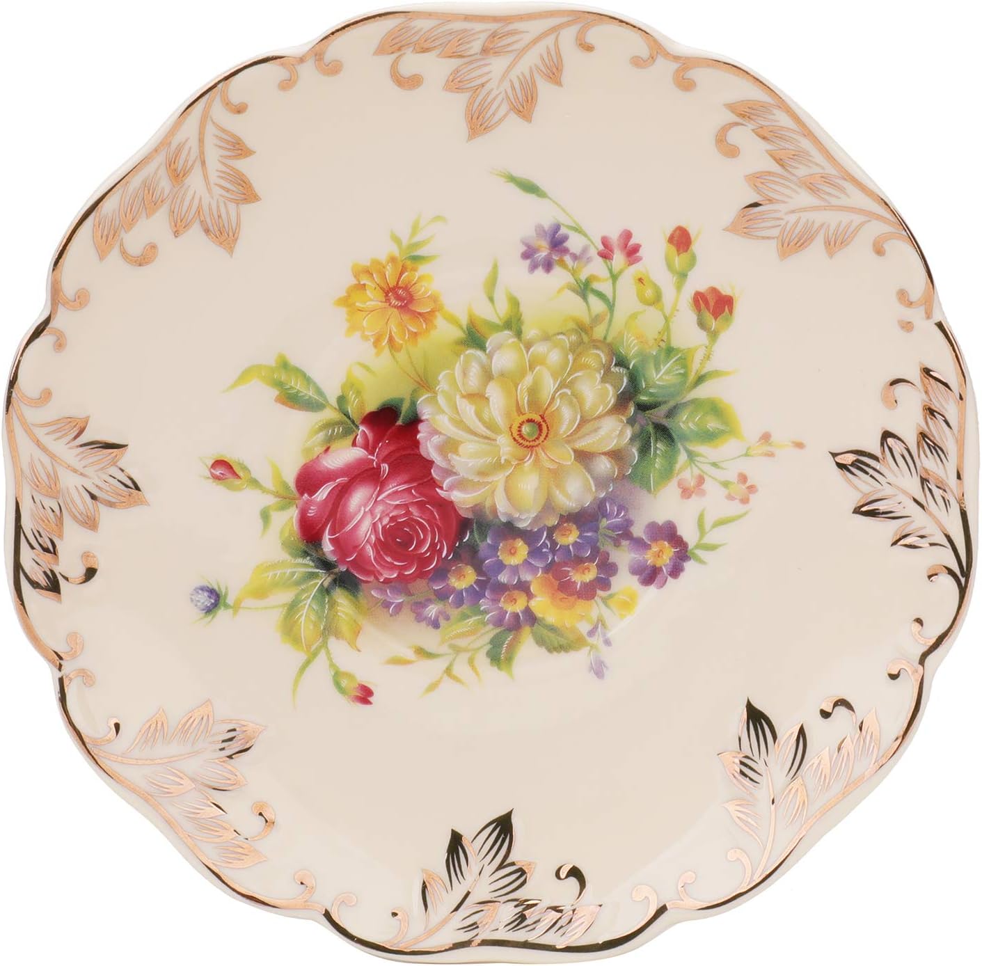 Foraineam Set of 2 Tea Cup and Saucer, 8 oz. Flowering Shrubs Ivory Ceramic Coffee Cup Fancy Floral Porcelain Tea Cup Set with Saucer and Spoon - Image 6