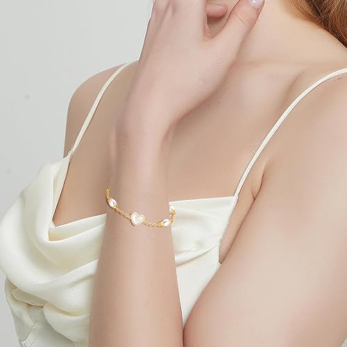 Vista 7 de AiliFe Pearl Heart Bracelets for Women valentines Gift, Cubic Zirconic Shell Gold Plated Charm with 7+2 Inch Extension Chain