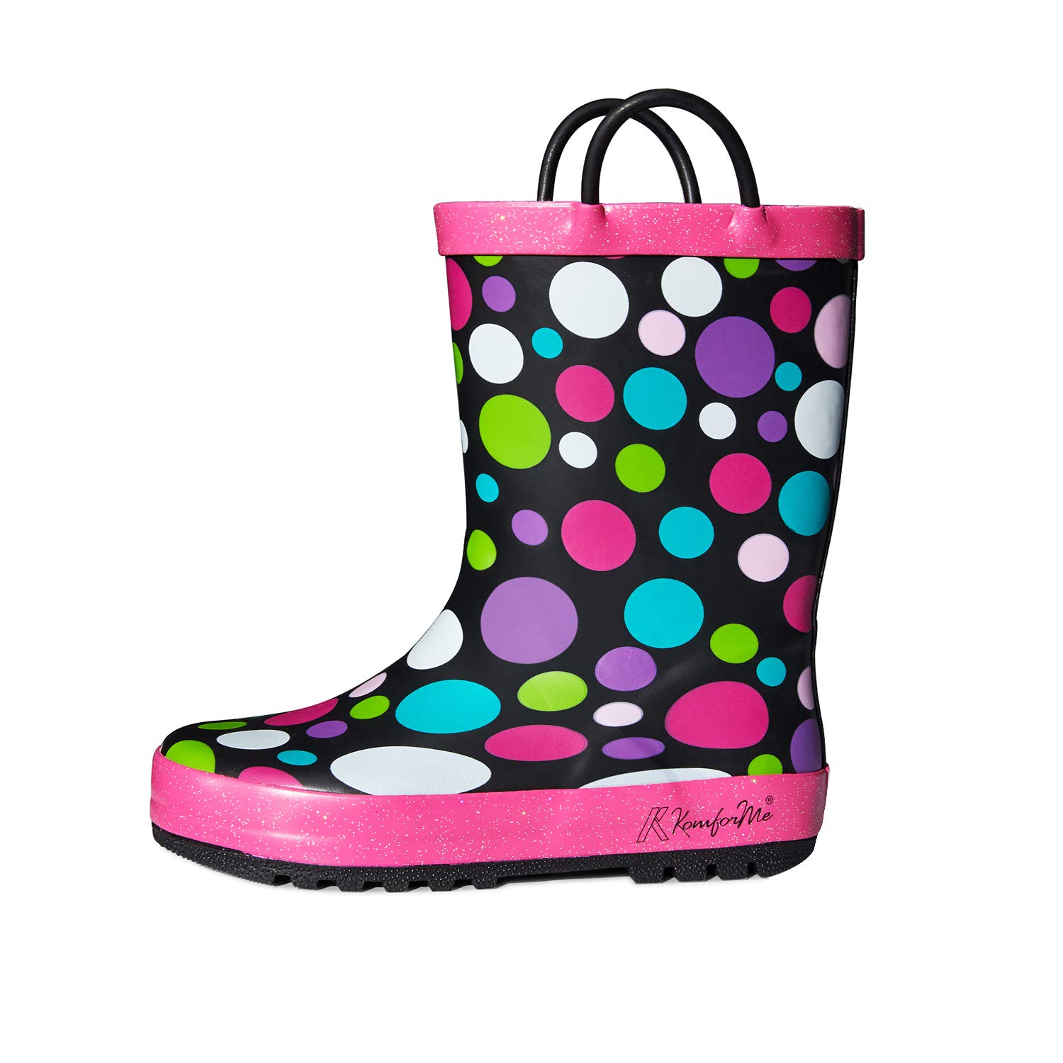 K KomFormeKids Rain Boots Waterproof Printed Rubber boots with Handles