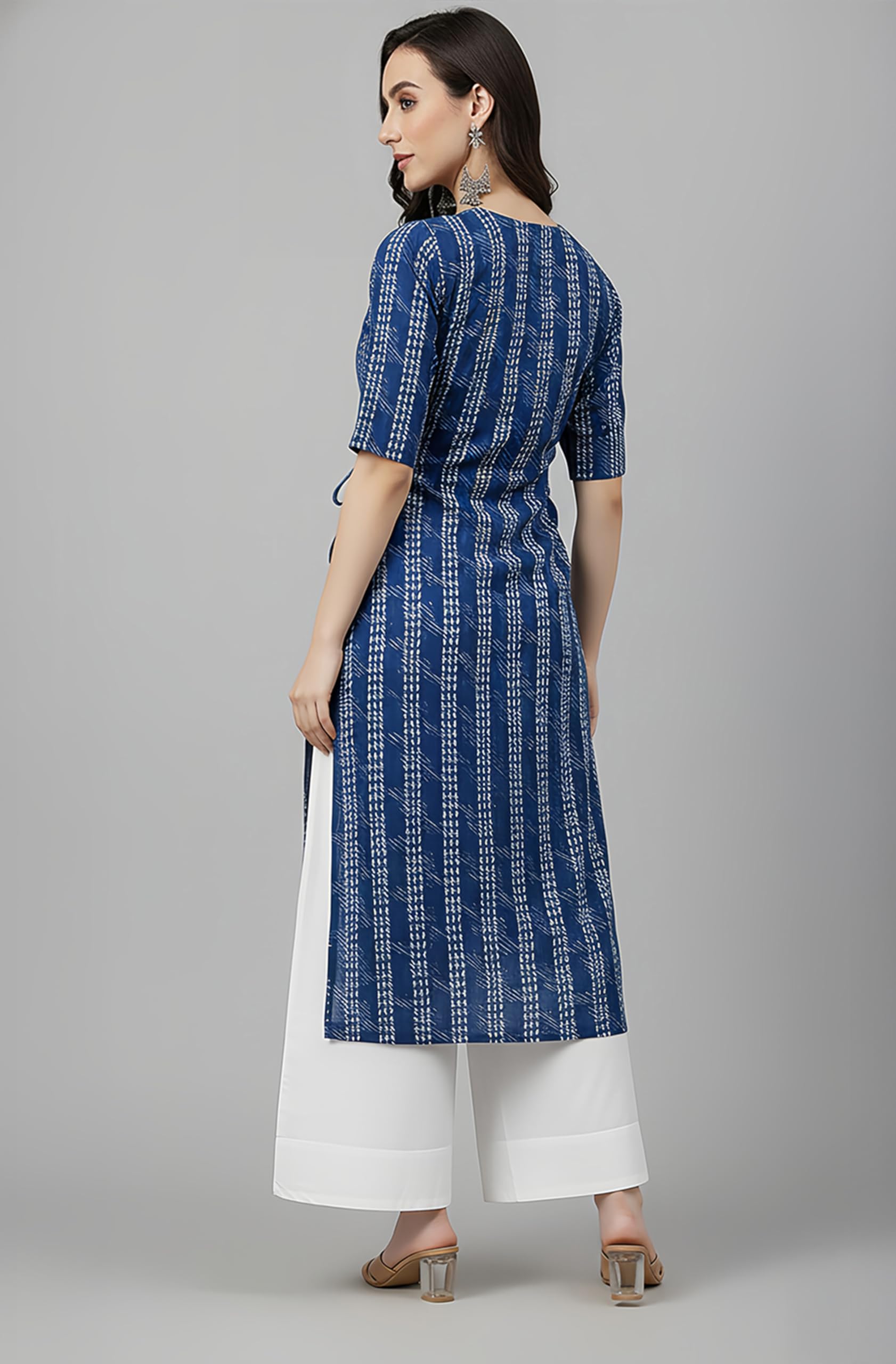 Janasya Women's Mustard Pure Cotton Striped Printed Straight Kurta product image 5