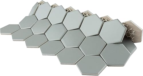 Miniatura 6 de SomerTile Metro - Mosaico de porcelana hexagonal de 2 pulgadas x 10.5 pulgadas, color gris claro mate