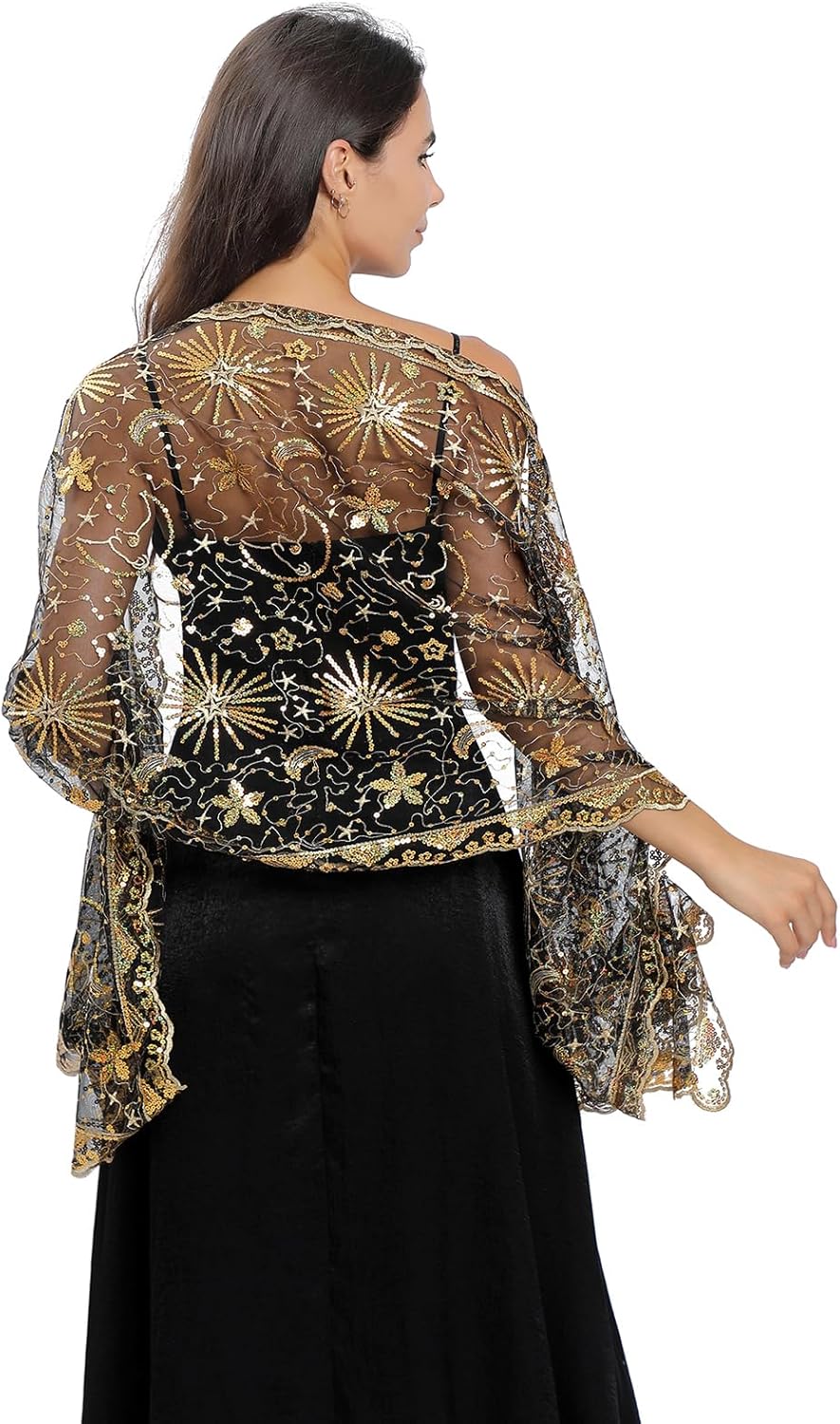 Baoqiya Women's Sparkling Sequin Deco Wedding Scarf for Bride 1920s Shawls and Wraps for Evening Party Dress