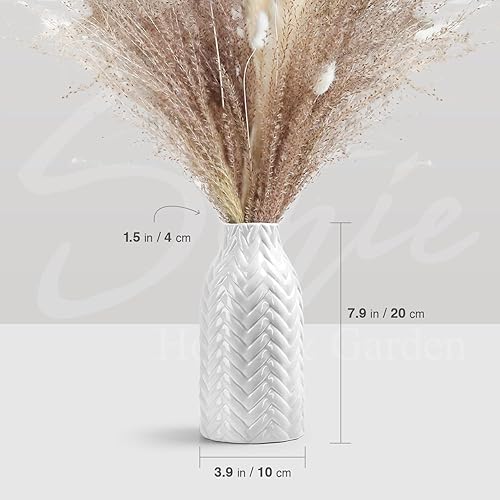Miniatura 5 de Kint - Floreros de cerámica para ramo de hierba de pampas, 8 pulgadas de alto, bonito jarrón decorativo bohemio blanco para centros de mesa, estante
