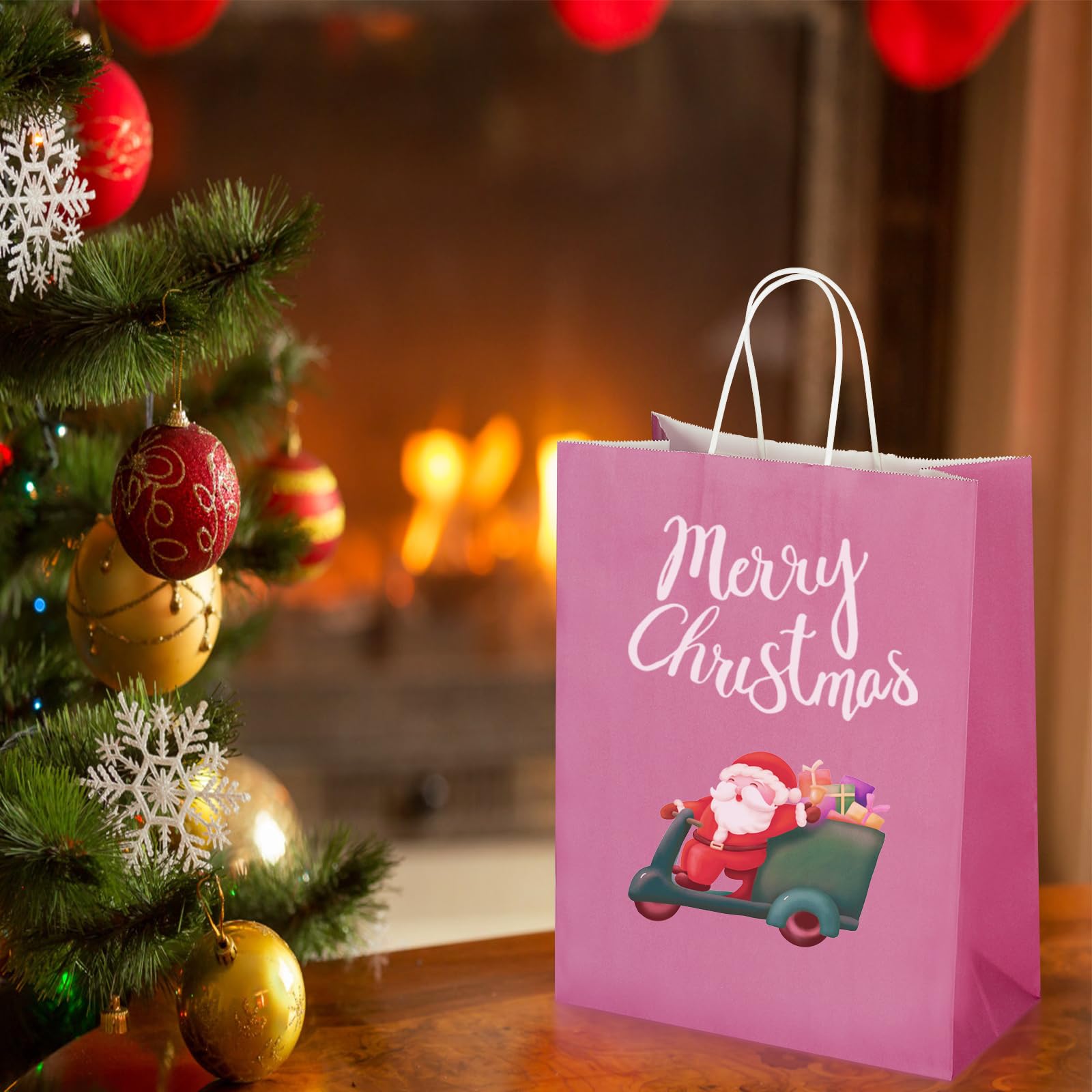 Oikss Confezione da 50 sacchetti regalo grandi in carta naturale con manici, 25 x 12 x 33 cm, sacchetti in carta kraft per feste di compleanno, generi alimentari, shopping, affari, sacchetti