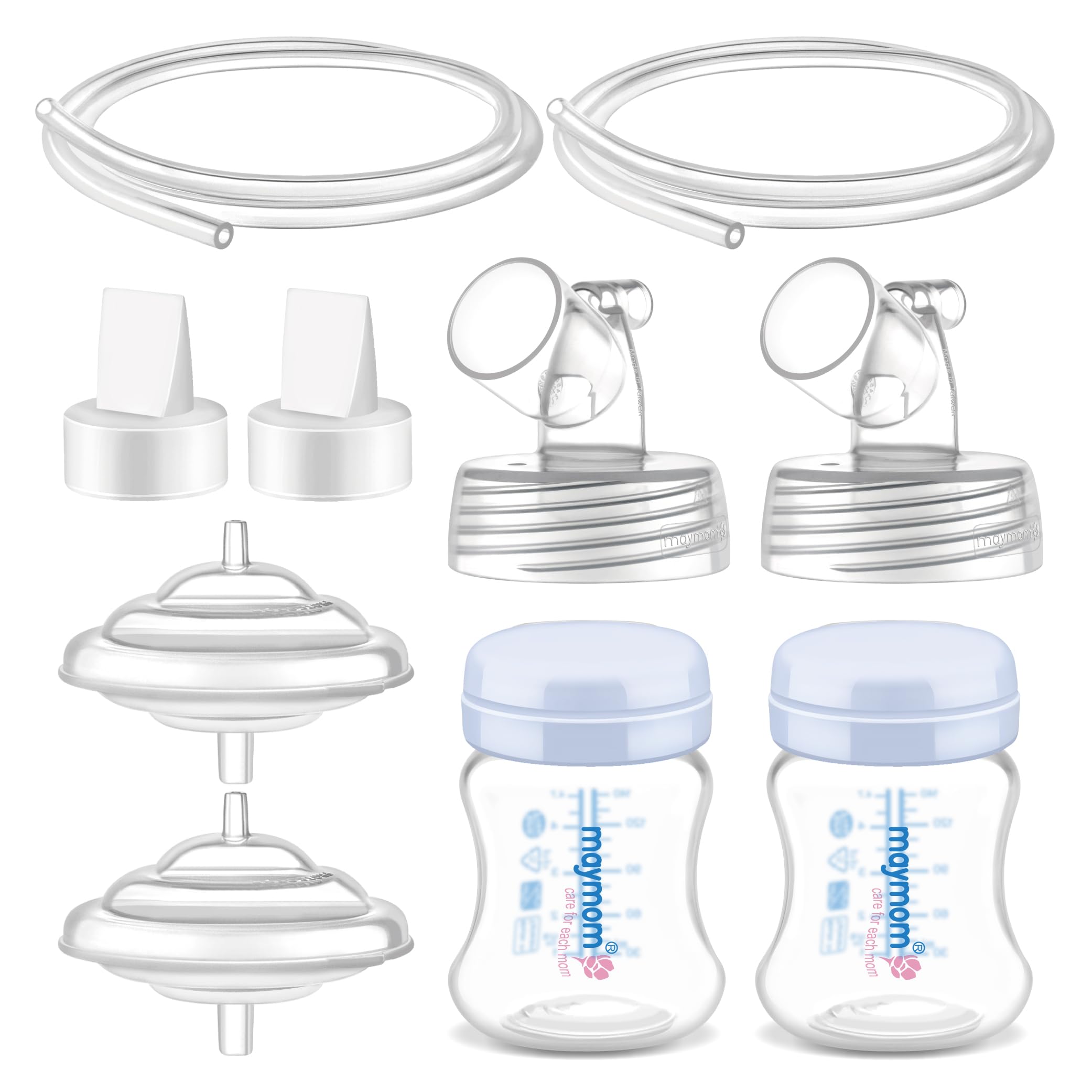 Maymom Pump Parts Compatible with Spectra S1 S2 9 Plus Accessories, One-piece Cap Bottles, Base Connectors, Duckbill Valves, Backflow Protectors and Tubing, Not Original Spectra Accessories
