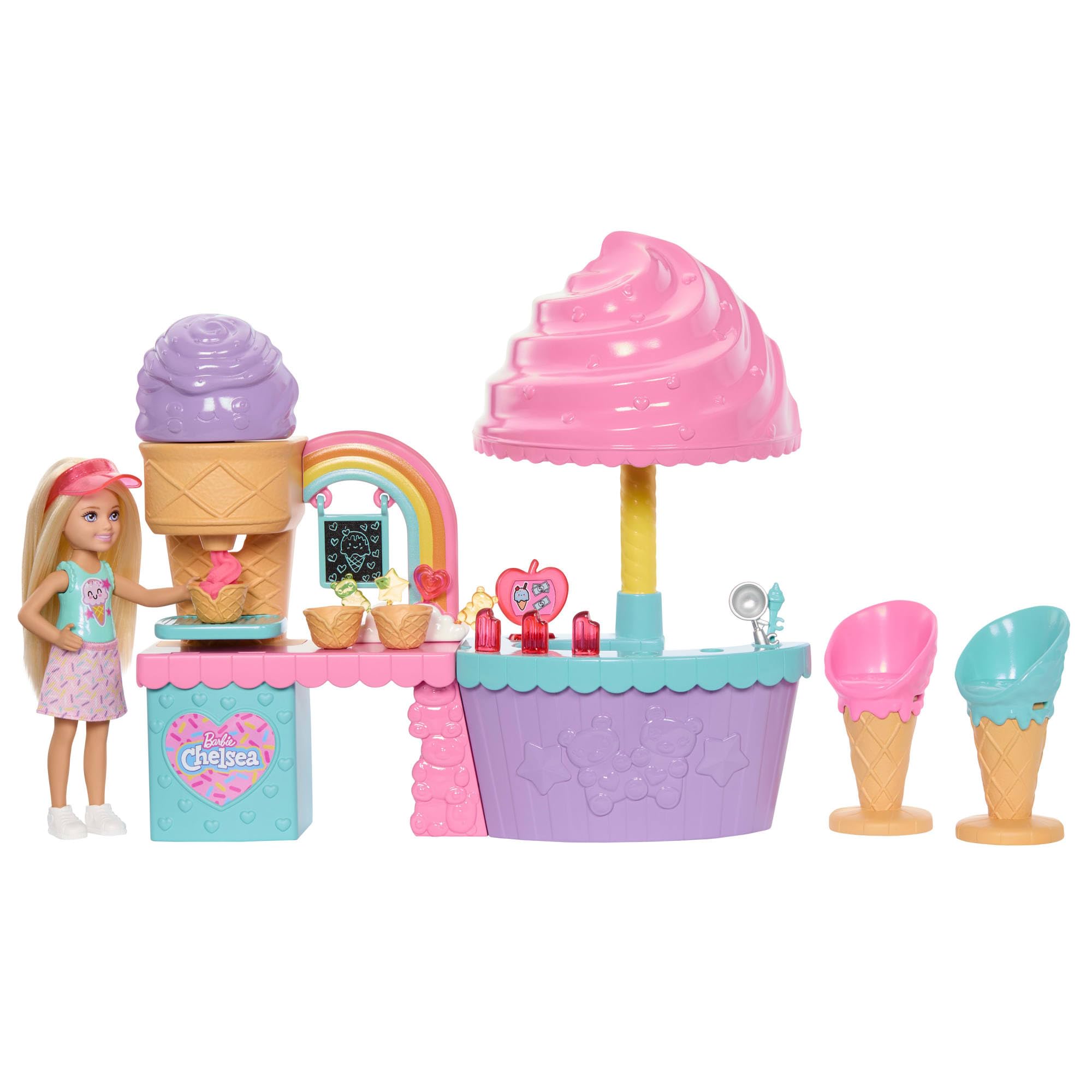 Barbie Club Chelsea Ice Cream Shop Playset with Chelsea Doll, 2 Dough Colors, and Accessories​​, JMJ42