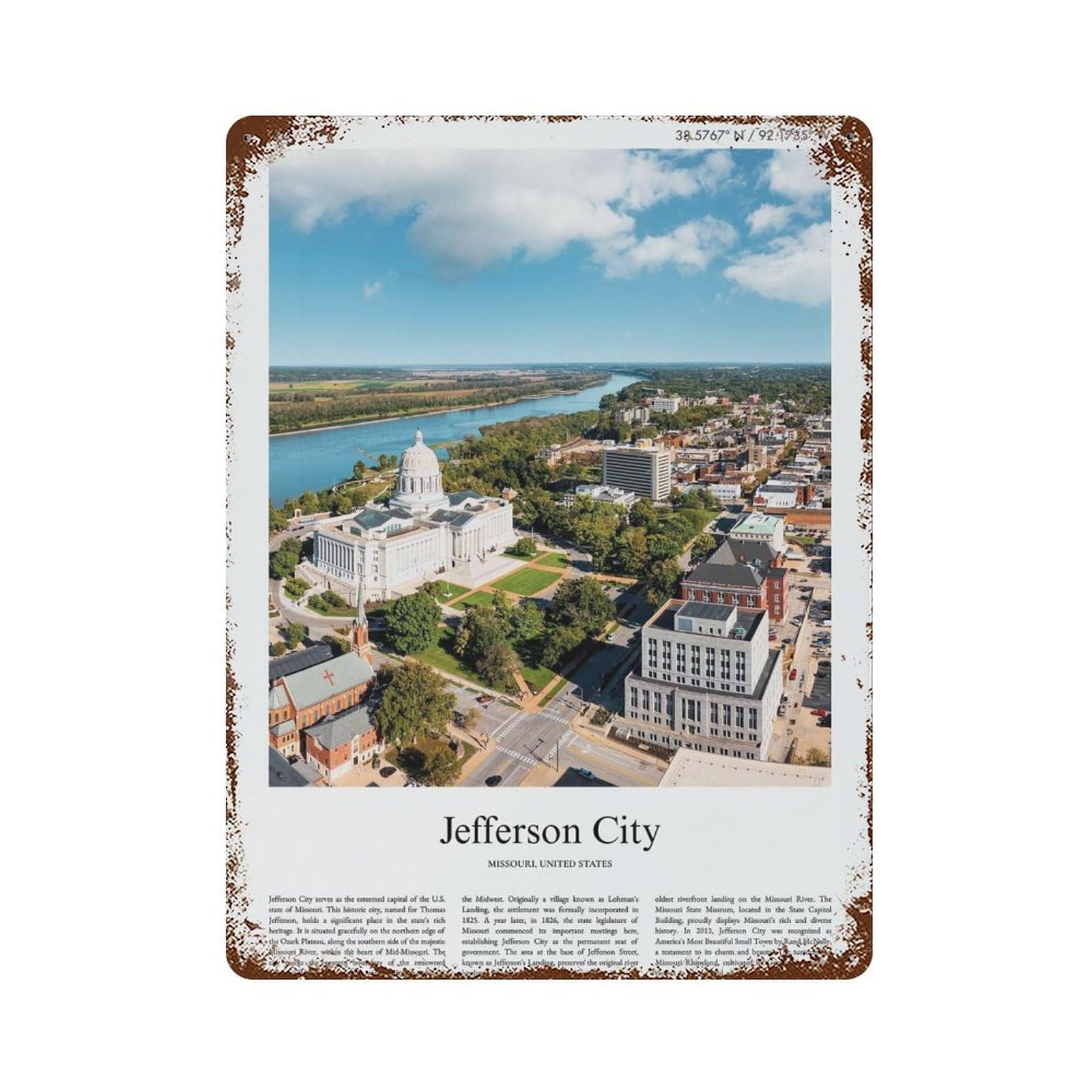 xiaoxiaoshen Jefferson City Missouri, United States, USA City Scenery Wall Decor Art Metal Tin Poster Modern Home Decor Art Home Bar Shop Decorations Vintage Sign 40x30cm