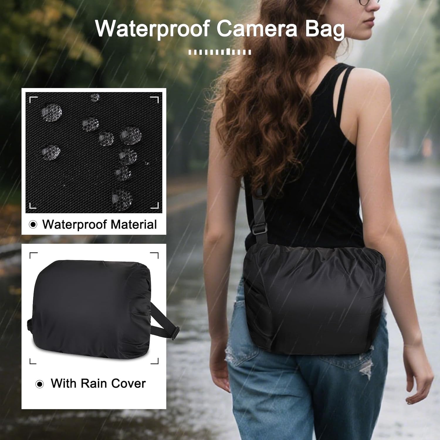 MOSISO Camera Bag for Photographers, Small Crossbody Shoulder Bag for DSLR/SLR/Mirrorless Cameras, Padded Flap Honeycomb Camera Case with Rain Cover, Photography Purse for Canon/Nikon/Sony, Black - Image 5