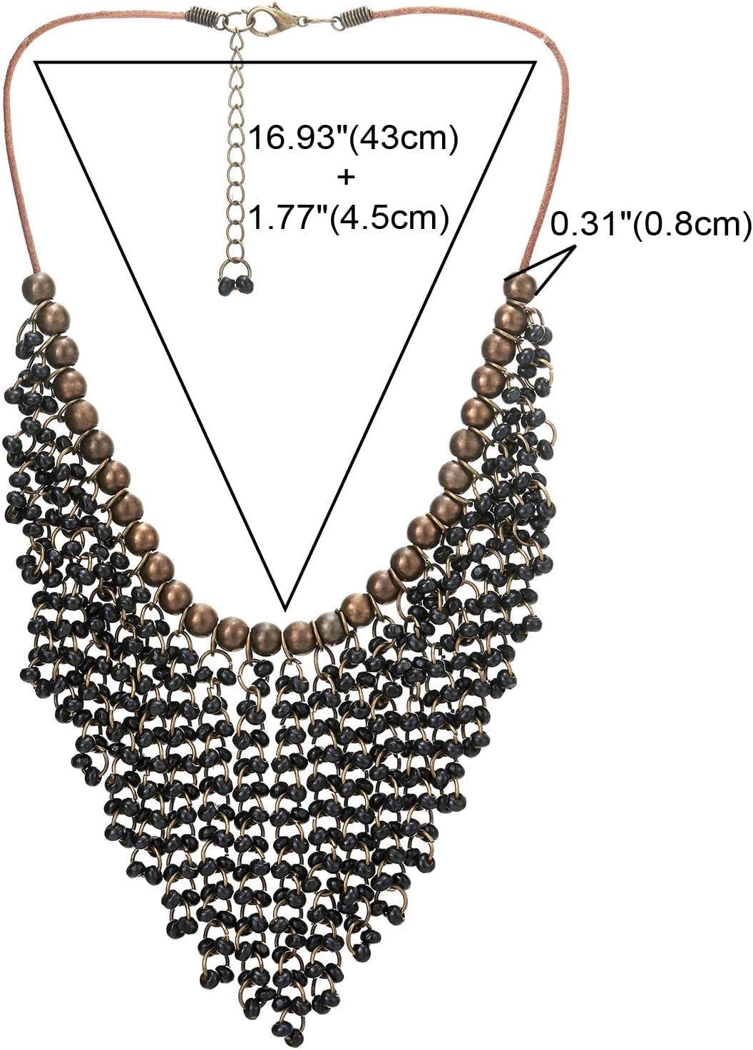 Red Wood Beads Tassel Statement Necklace Bib Collar Multilayer Pendant with Aged Brass Beads, Dress