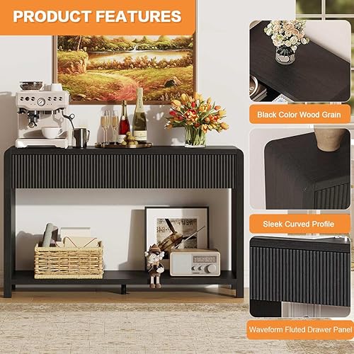 Miniatura 4 de FATORRI Mesa consola para entrada, moderna mesa de sofá con 2 cajones para sala de estar, mesas de pasillo de madera y mesas de sofá detrás del sofá