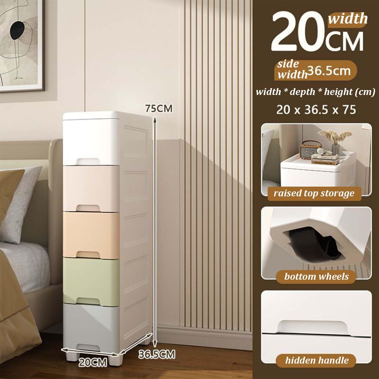 Generico 3/4/5/6/7 Livelli Colorato Cassettiera In Plastica, Mobiletto Bagno Salvaspazio, Mobiletti Stretti, Armadietto Plastica Con Cassetti E 4 Ruote(5 tier)