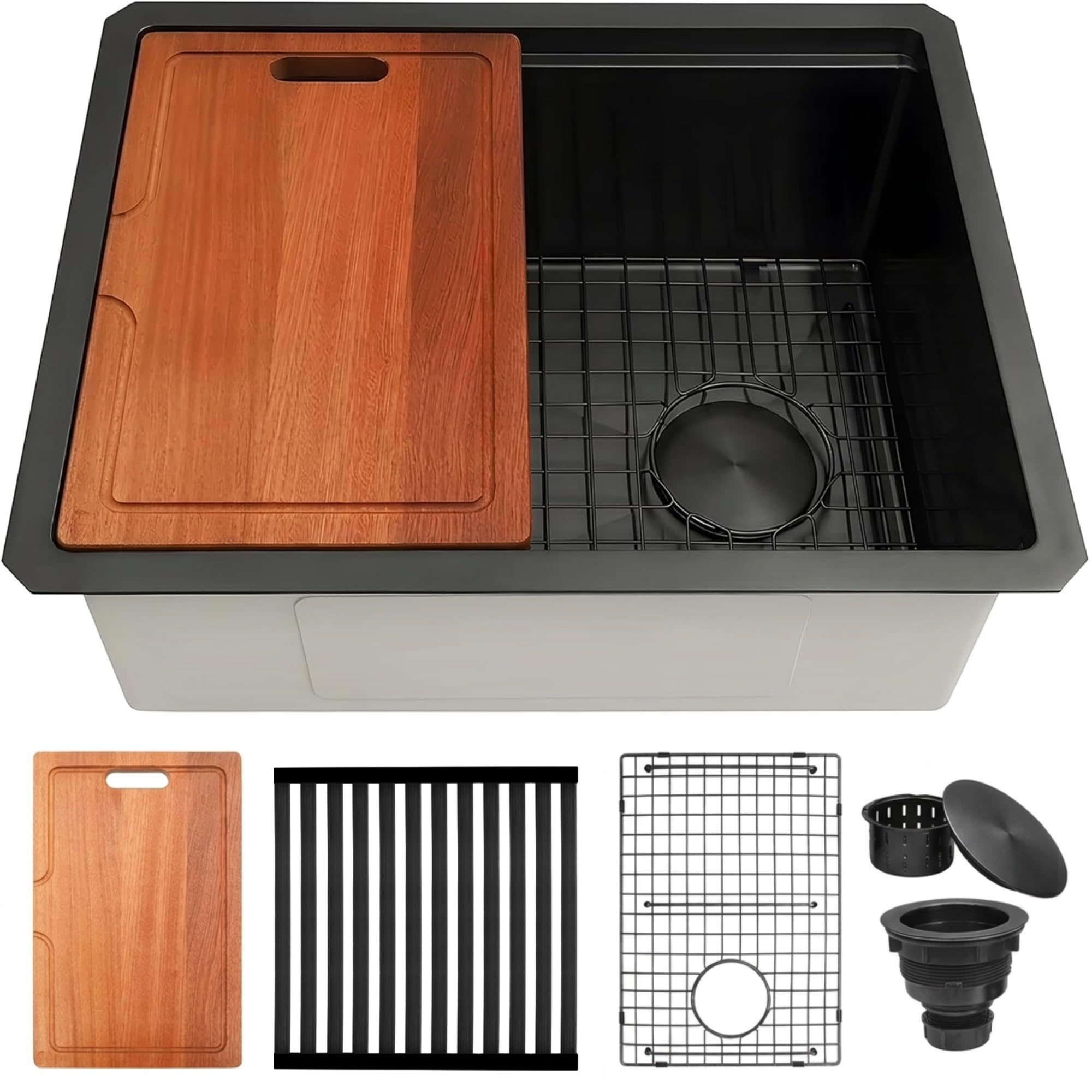 23"X18" Black Undermount Stainless Steel Kitchen Sink Offset Drain