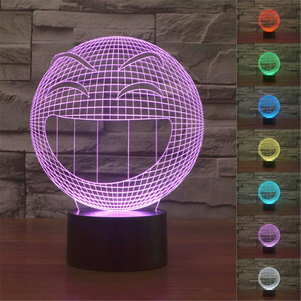 Emoji 3D Illusion Optical Lamps, Koreyoshi 7 Colors Touch Switch LED Night Light Bedroom Desk Table Lamp with USB Charger