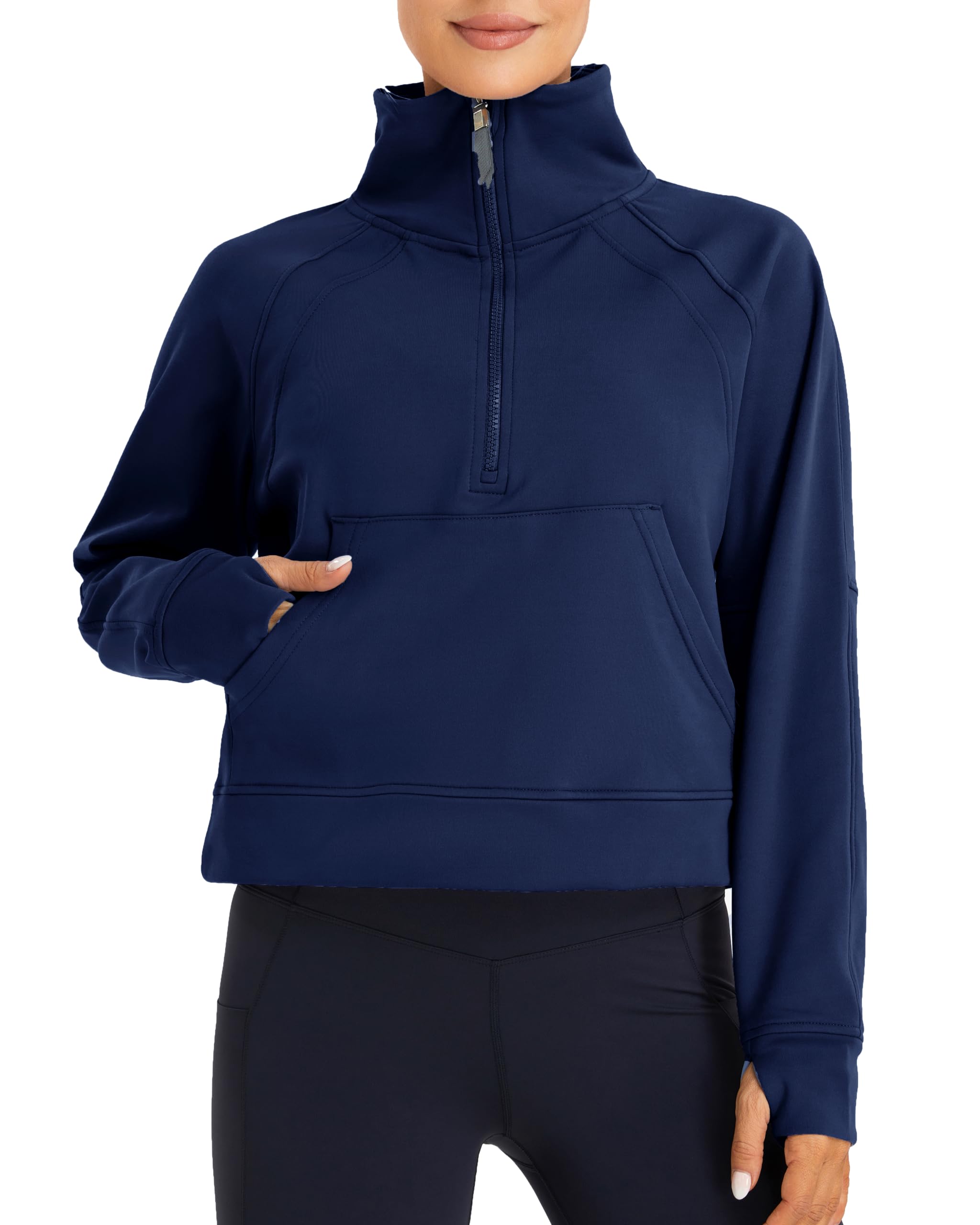 OalkaWomen's Sweatshirts Half Zip Long Sleeve Cropped Pullover Lined Full Zip Hoodies Thumb Hole Jackets