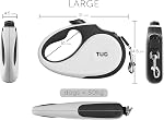 TUG 360° Enceinte de chien rétractable sans angle pour Jusqu'à 50 kg Chiens 5 m Ruban en nylon fort/Ribbon, frein à main unique, pause, verrouillage (large, blanc)