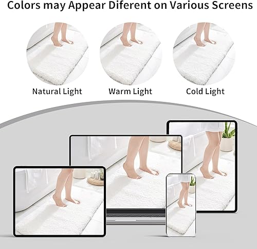 Miniatura 8 de Alfombra antideslizante y esponjosa para el suelo del baño, lavable, afelpada, para lavabo y ducha, absorbente, color blanco, 24 x 36 pulgadas