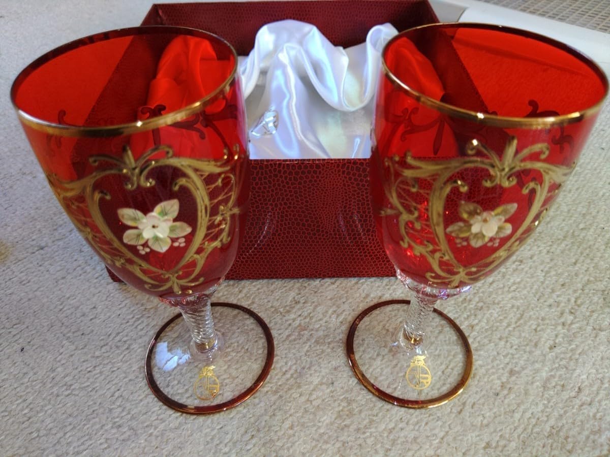 Amazon | 24金装飾職人手作り1点物ラグーナムラノグラス ワイングラス  