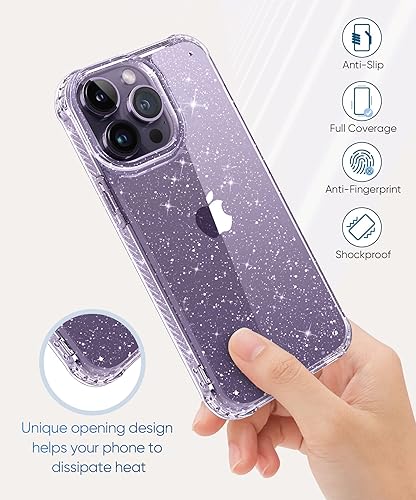 Miniatura 124 de MIODIK Funda compatible con iPhone 13 Pro, con protector de pantalla + protector de lente de cámara, funda protectora de purpurina transparente