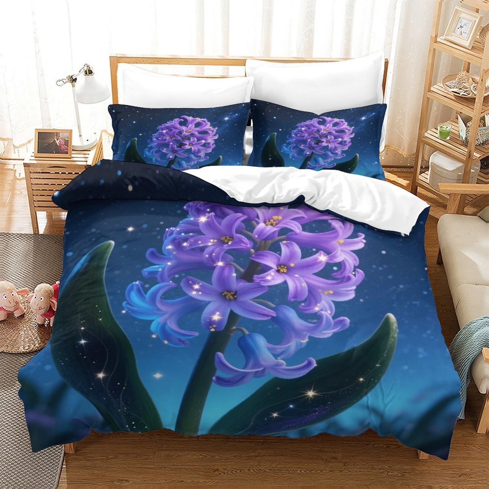 Housse de couette anti-plis en microfibre douce Hyacinthe 140x200 fermeture éclair