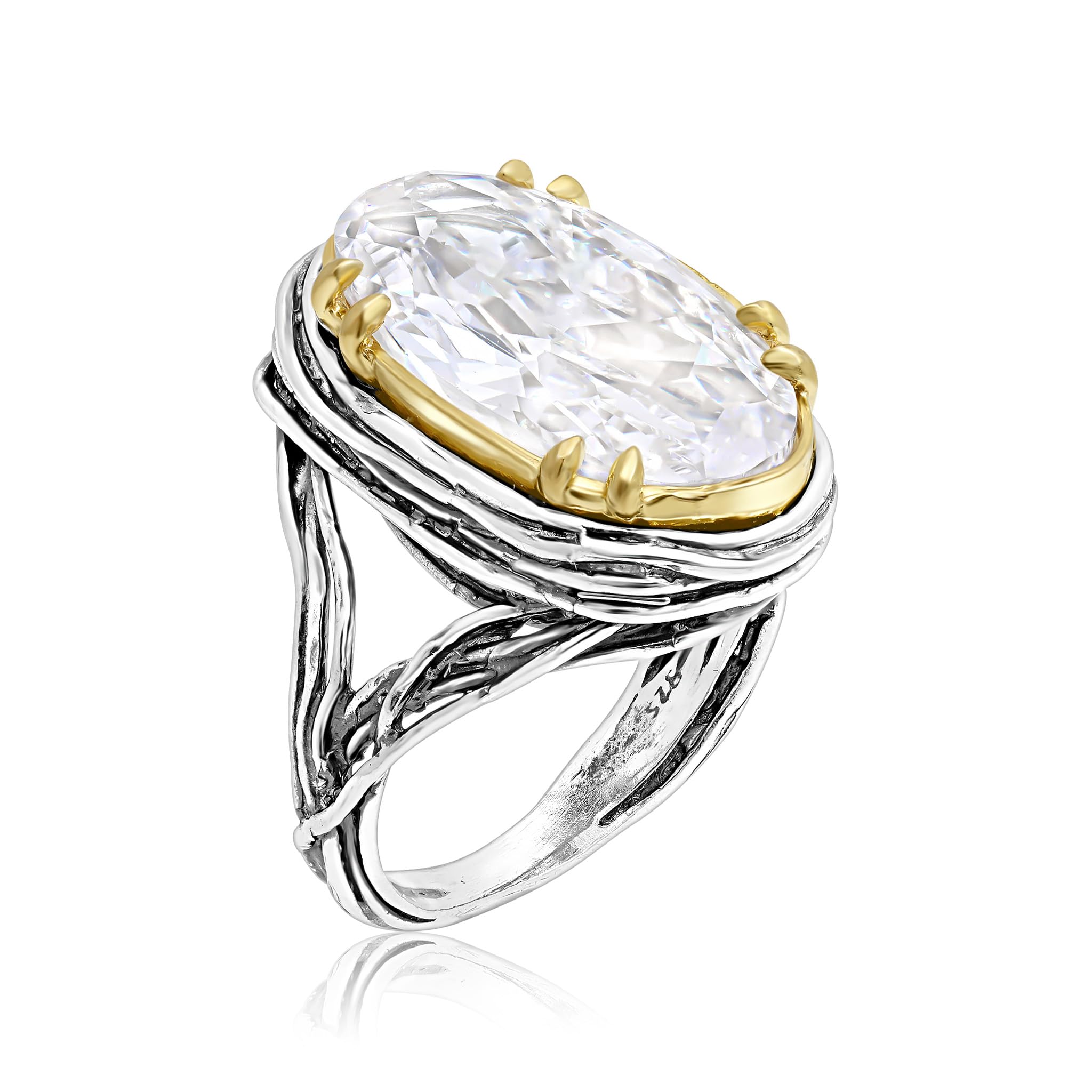 Ring aus gemischtem Metall, oval, Zirkonia, Draht-Wickelring Jean Rachel Jewelry