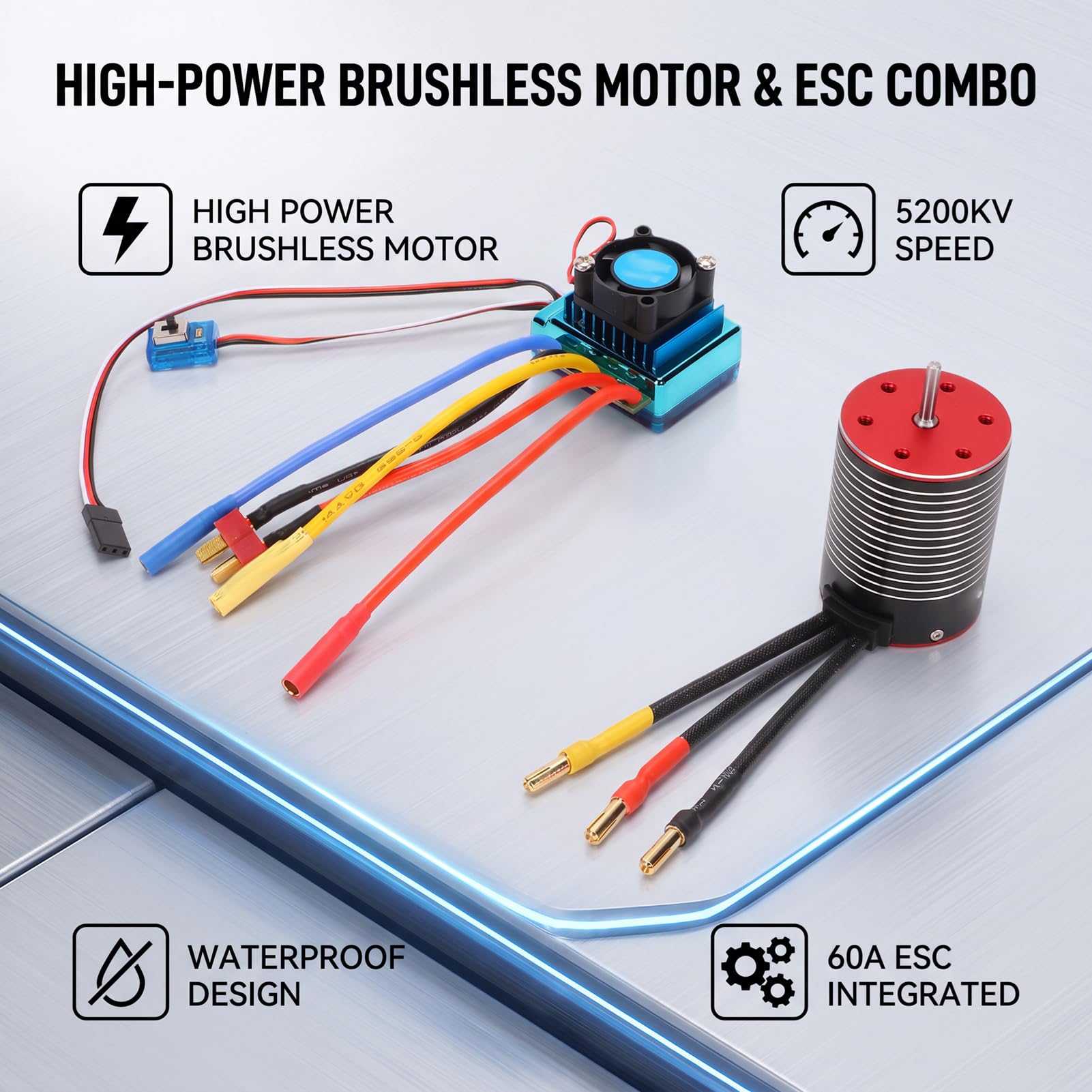 Naroote Silnik Bezszczotkowy do Modeli RC, 5200KV, Wysoki Moment Obrotowy | Wodoodporna konstrukcja, przyjazny dla użytkownika interfejs programowania, niezawodna konstrukcja, najwyższej jakości