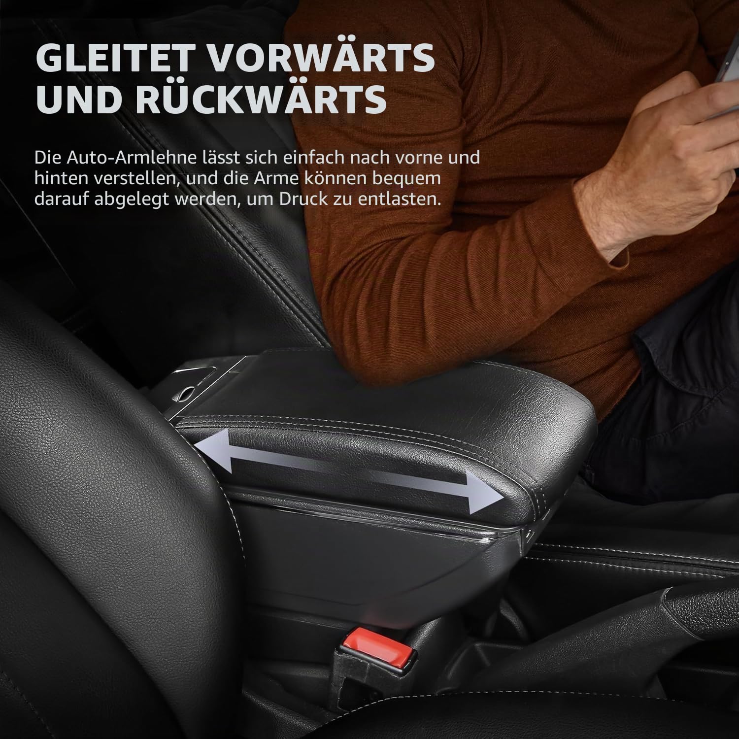 Auto Armlehnen für Honda Fit Jazz 2009-2013 Mittelkonsolen für Kfz Doppelter Stauraum mit Getränkehalter 7 USB-Anschlüsse Hintere Utility-Box Einfache Montage (Schwarze Linie)