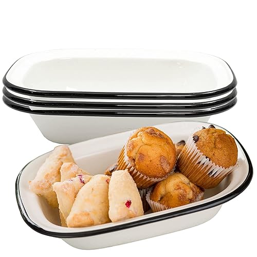 Miniatura 6 de Tablecraft Enamelware Collection - Sartén rectangular esmaltada con borde negro, color blanco sólido, para campamento, granja, hogar y restaurante,