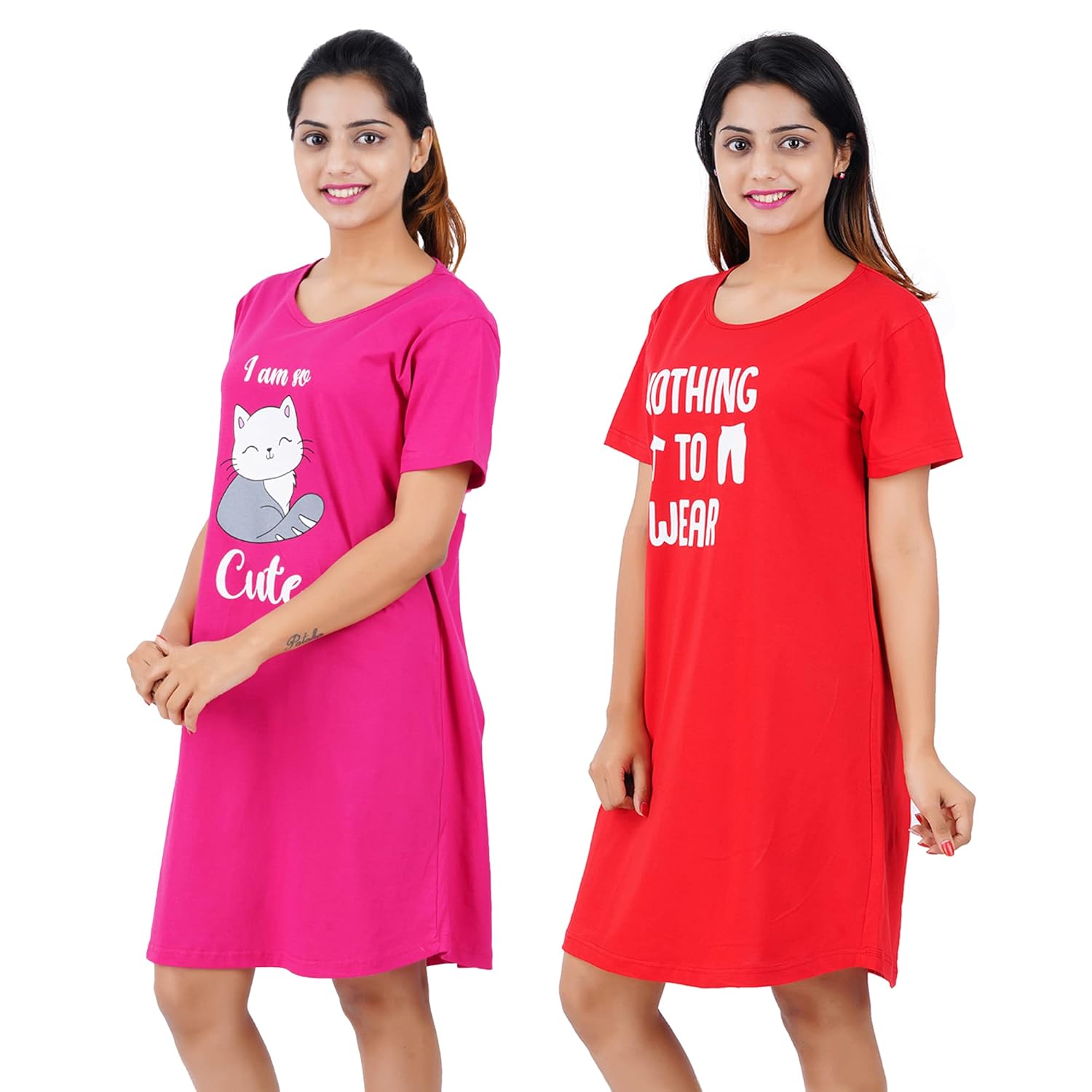 Buy Buy That Trendz Printed Cotton Short Night Dress for Women 2 Pcs