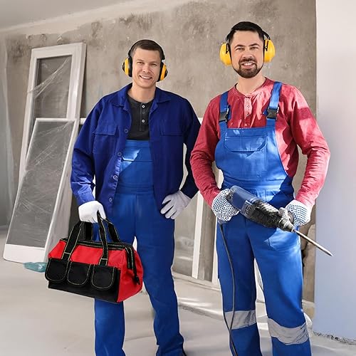 Miniatura 7 de Paquete de 3 bolsas de herramientas para hombres, bolsa de herramientas de boca ancha con base impermeable, bolsa de almacenamiento de herramientas