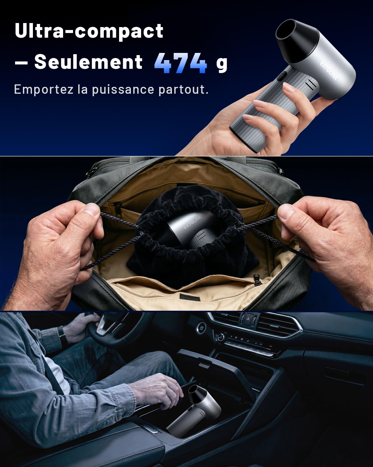 L7 Souffleur Air Comprimé en Métal 330 000 tr/min 7500mAh | 3 vitesses électrique, Mini Souffleurs sans Fil Puissant avec kit de Nettoyage pour Hôte, PC, Clavier, Cartes Graphiques