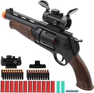 Revolver Toy Gun with Scope & Bullet Holder & 50 Soft Bullets & 14 Shells, Soft Bullet Toy Guns for Educational Shooting Game Toys, Gifts for Birthday Halloween Christmas