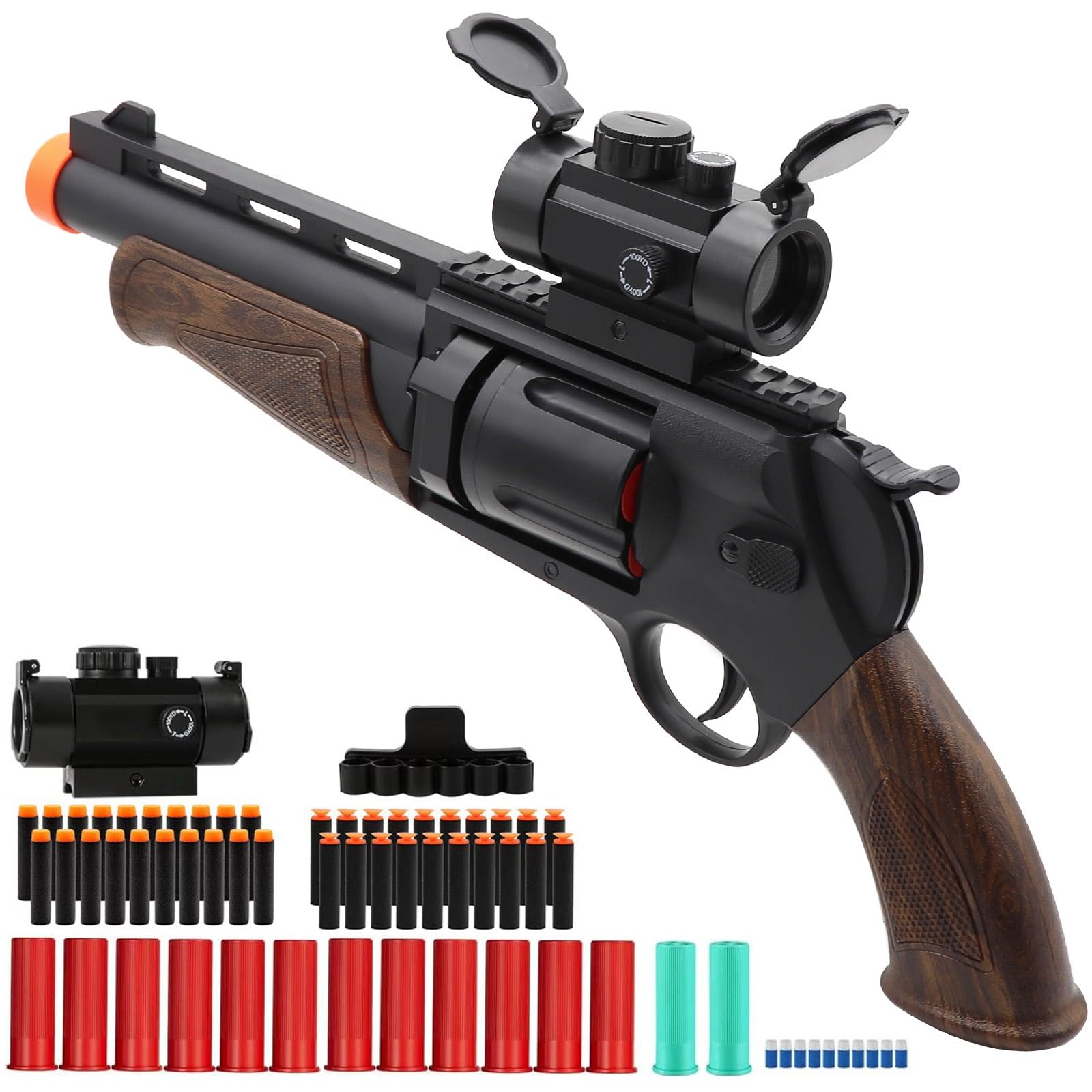 Toy Revolver Gun Toys for 8 9 10 11 12 13+ Year Old Boys Kids, Sports & Outdoor Play Toys Shotgun with Dart Bullet Holder & Scope, Play Toy Guns for Boys 8-12, Gifts for Birthday Halloween