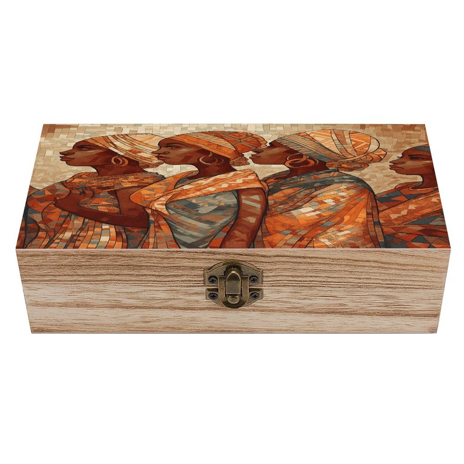 VstaDank Africa Ethnic Pottery Wooden Storage Box Decorative Jewelry Case with Lids Exquisite Wood Box Letters Gifts Acacia Wood Boxes Fashion Wooden Keepsake Boxes for Men Women