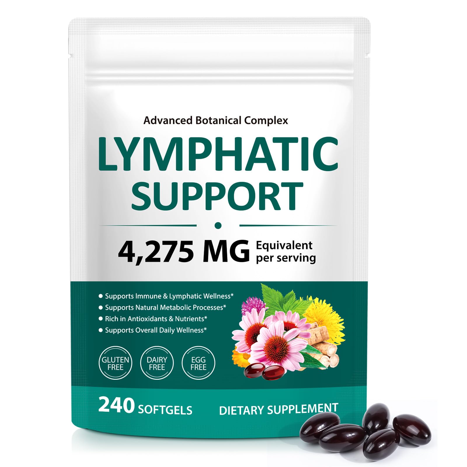 FANSHI Lymphatic Drainage Supplements 4275mg Herbal Blend with Echinacea Dandelion Burdock Root Promotes Healthy Circulation Fluid Balance Supports