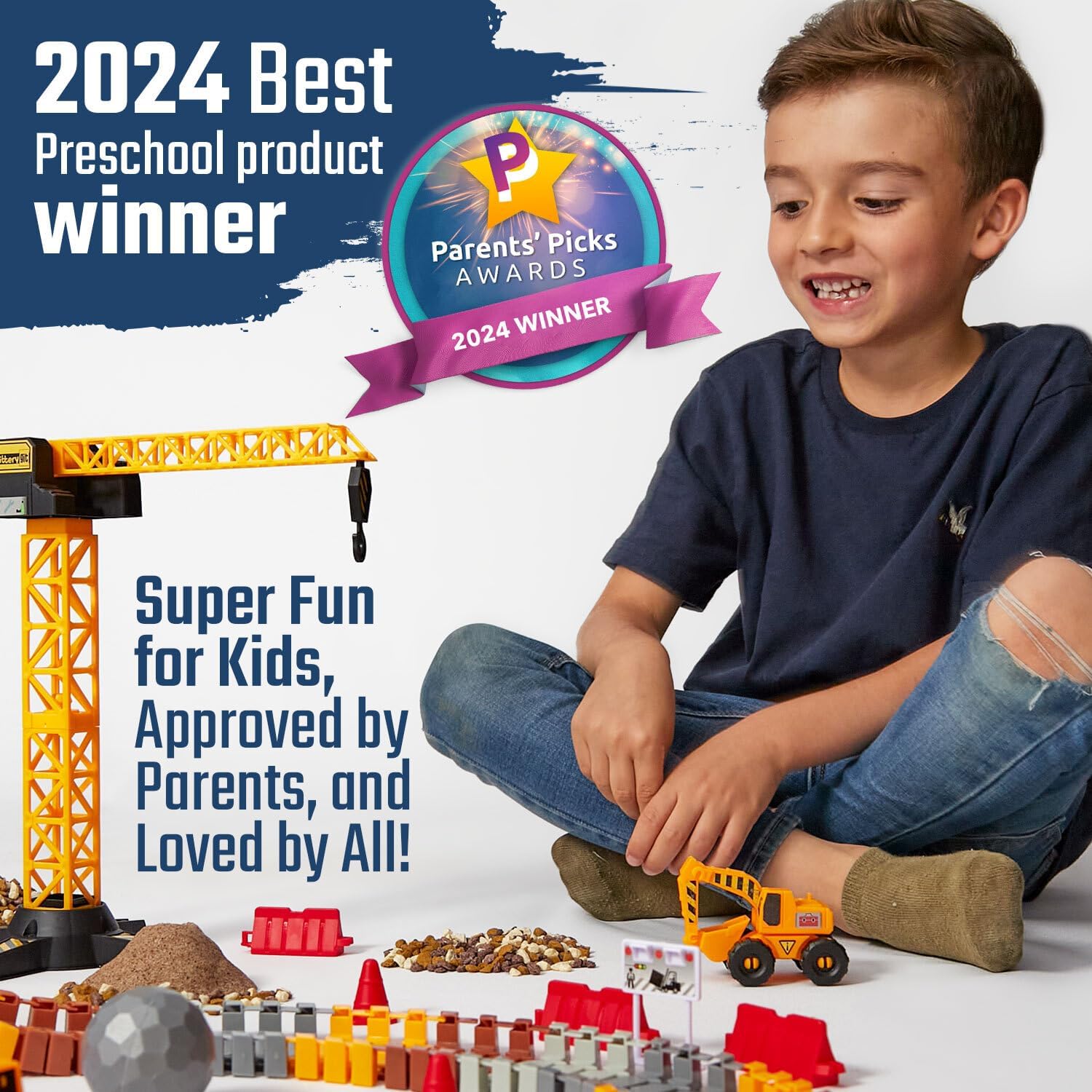 JITTERYGIT Construction Race Track Site Toy - Including Sandbox Vehicles, Trucks, Excavator, Bulldozer, Dump Truck, Crane - Birthday Gift for Kids, Boys, Girls, Toddlers for Ages 3 4 5 6 7 8 Year Old