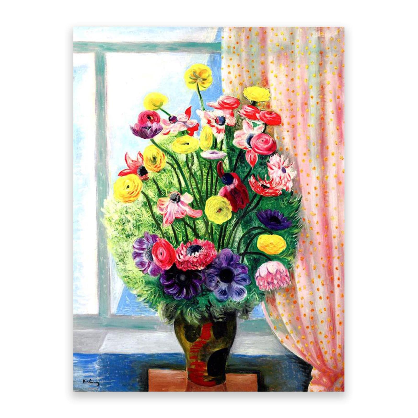 Kwiaty słynny obraz sztuka ścienna. Pocałunek Moise (Boukiet kwiatów) reprodukcja wydruk na płótnie. Plakat na ścianę na płótnie. 40 x 60 cm (15,8 x 23,7 cala) bez ramy