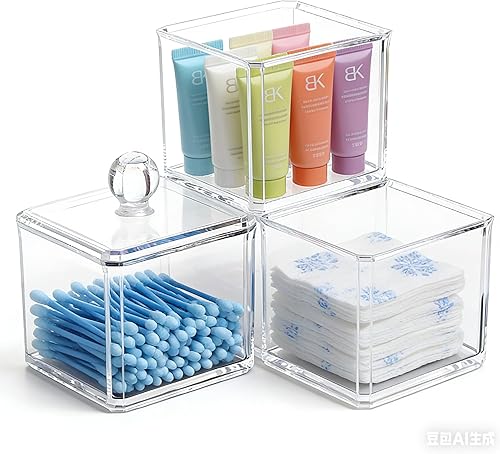 Miniatura 9 de Soporte cuadrado apilable de bolas de algodón acrílico soporte Q-tip dispensador de hisopos de baño (paquete individual) Transparente,paquete de