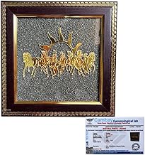 Agatesvibe Pyrite Stone Vastu Frame with Seven Running Horses & Sun | Original Pyrite Dust for Money, Prosperity & Protection | Wooden Wall Decor Frame for Living Room, Chakra Healing & Positive Energy