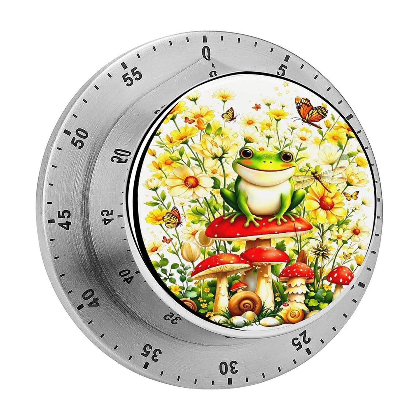 Cute Frog Mushroom Floral 60 Minute Wind Up Timer,Visual Mechanical Magnetic Timer with Loud Alarm for Kitchen