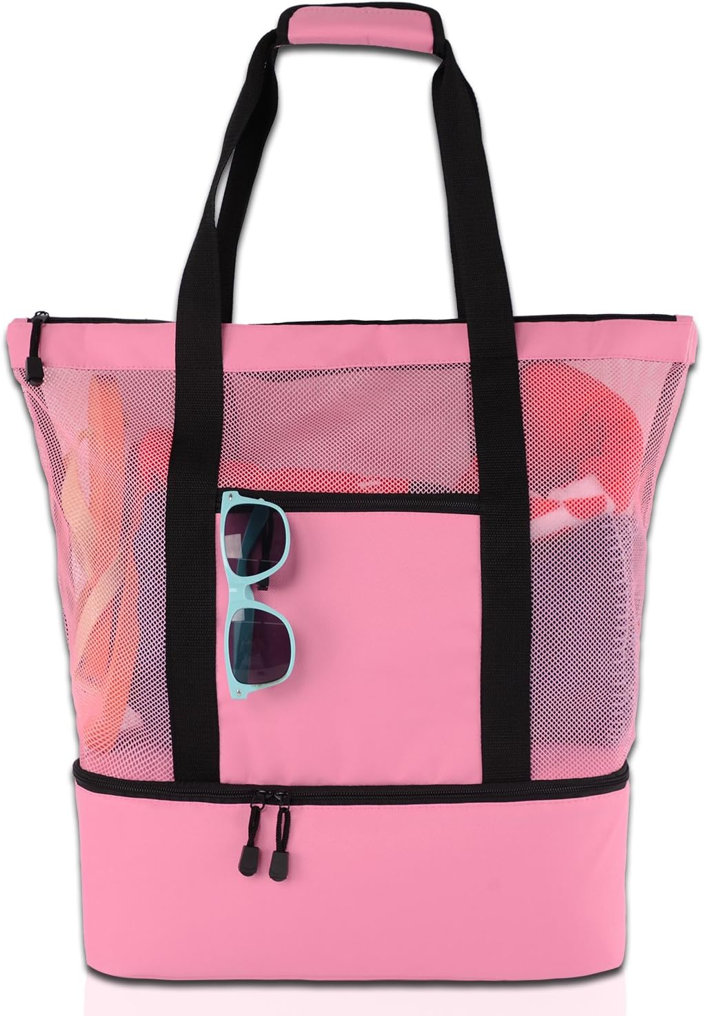 ROTANET Mesh Beach Tote Bag-Large Cooler Beach Bag with Zipper (Pink)