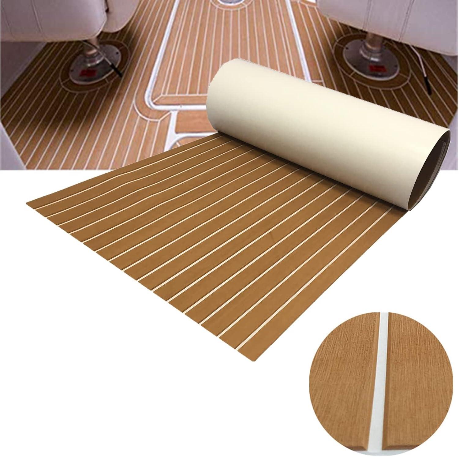 Boat Flooring EVA Foam Boat Decking Self-Adhesive Marine Deck Boat Flooring Non-Slip Boat Mat for Motorboat Kayak Yacht RV,B,240X45CM