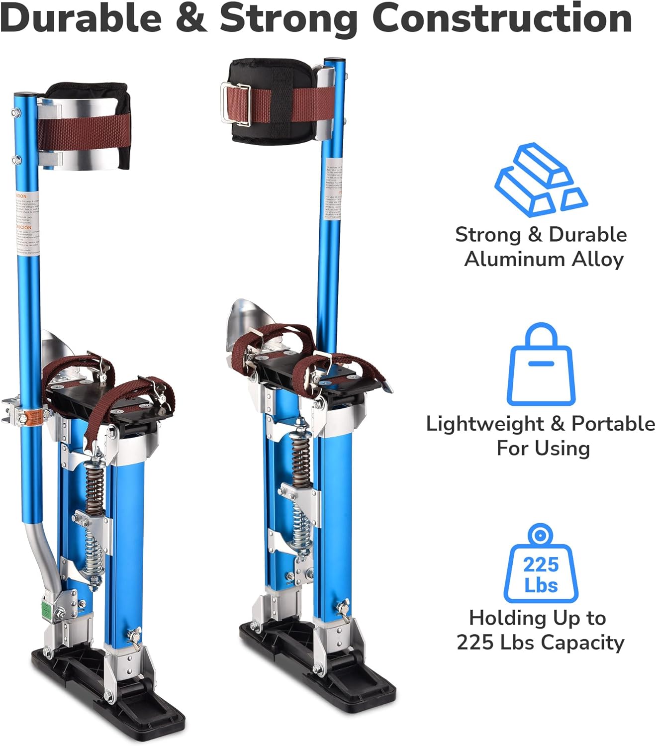 Blue Drywall Stilts 16"-24" with Knee Pads Protection, Adjustable Aluminum Tool Stilt for Taping or Cleaning (Blue 16"-24")