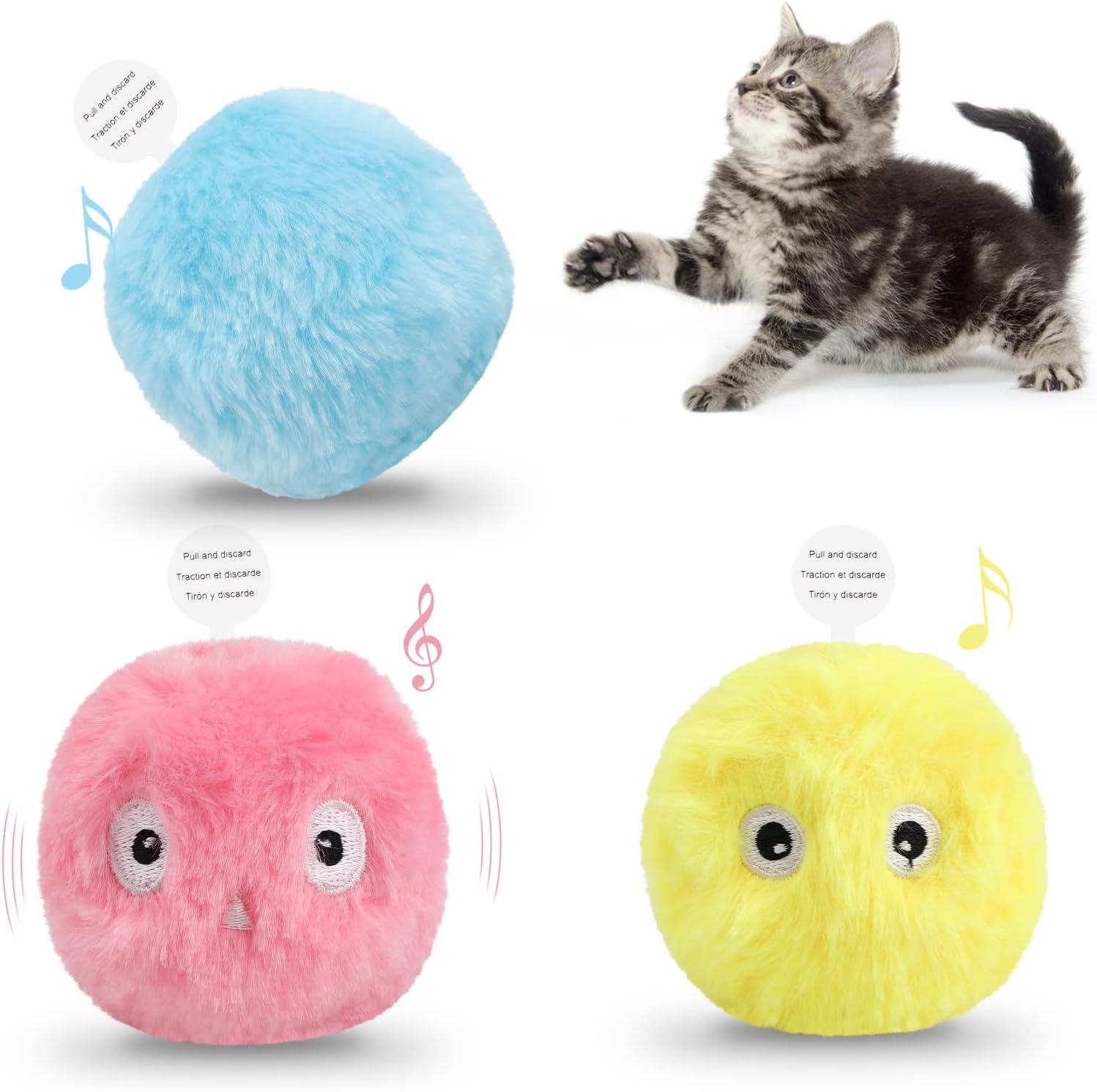 Jodsen 3 Pack Cat Ball Toys,Interactive Plush Toys Balls,Kitten Chirping Balls,Fun Catnip Toys,3 Lifelike Animal Sounds,Automatic Sound,Kitten for Indoor Dog Kitty Kitten Puppy Exercise