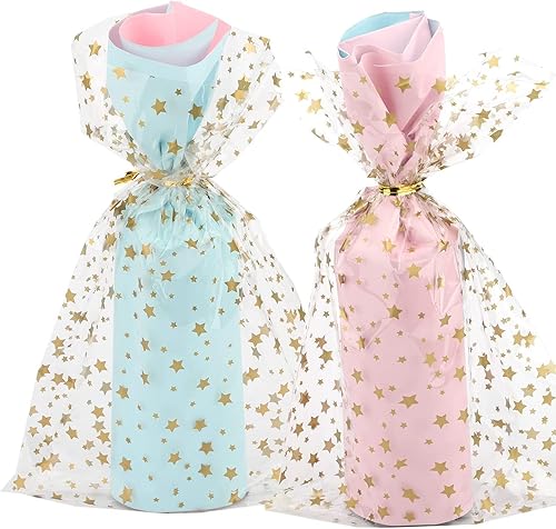 Miniatura 131 de COQOFA 100 bolsas de regalo de estrella rosa de 7 x 12 pulgadas, bolsas de regalo de celofán, bolsas de regalo de fiesta, bolsas de plástico Rosado