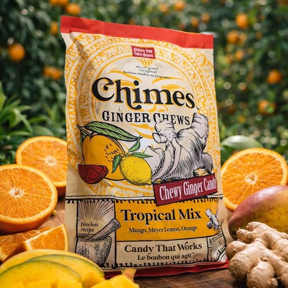 CHIMES TROPICAL MIX Ginger Chews (1-Pound 1 LB BAG) Premium Natural Chewy Ginger Candy 16 OZ Individually Wrapped Ginger Chew Candy