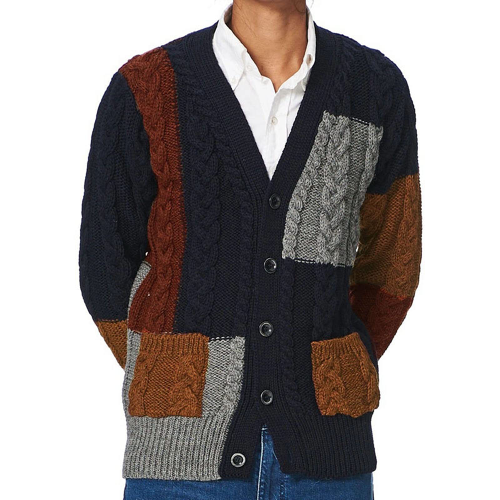 Giacca a Maniche Lunghe del Maglione a Maniche Lunghe del Cardigan di Contrasto degli Uomini