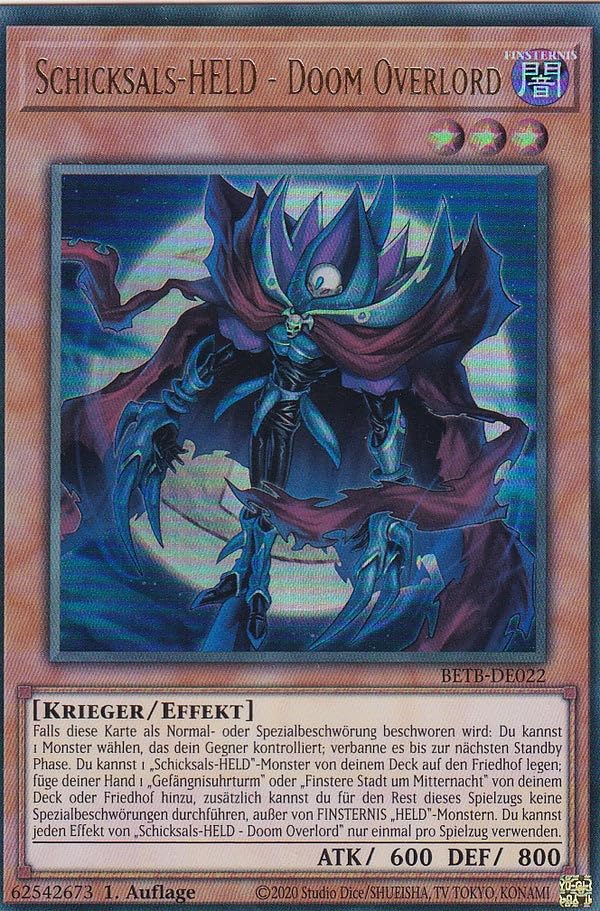 BETB-DE022 - Schicksals-HELD - Doom Overlord - Ultra Rare - Deutsch - 1. Auflage - Beyond the Brave - Yu-Gi-Oh! - mit LMS Trading Fieldcenter Karte