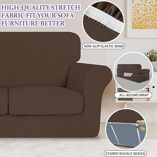 Miniatura 5 de ZNSAYOTX Fundas superelásticas para sofá biplaza de 3 piezas, fundas de sofá a rayas para sofá de 2 cojines, protector de muebles suave, lavable,