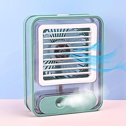 FunBlast Portable Fan Desk Fan with Mist Spray, Travel Cooler Fan, Water Misting Fan, USB Rechargeable Mini Desktop Table Cooling Fan for Office, Water Cooler for Travel, Makeup Fan (Green)